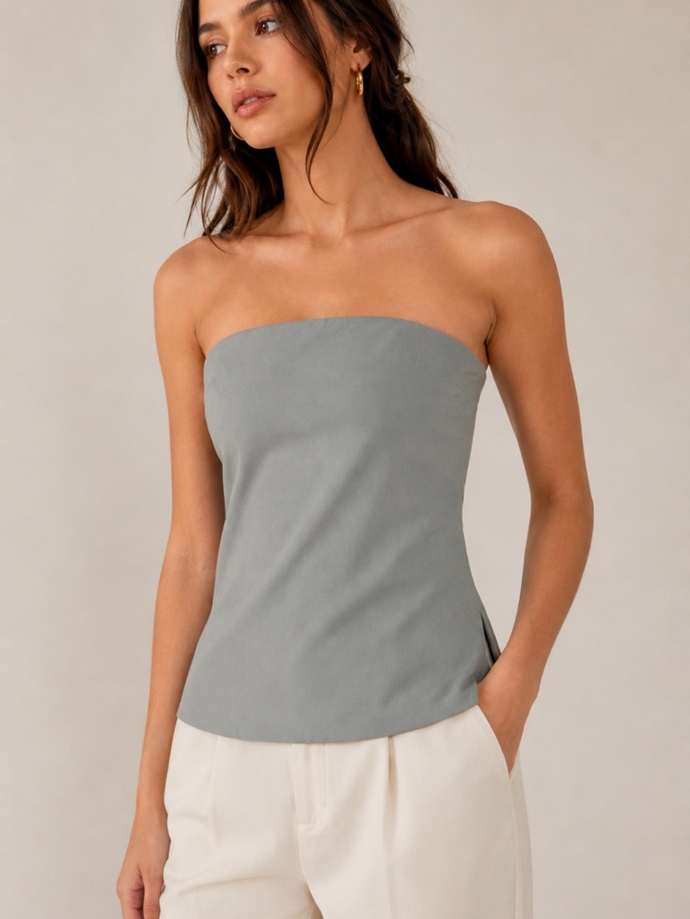 Tiger Mist Strapless Sage Green Mini Dress